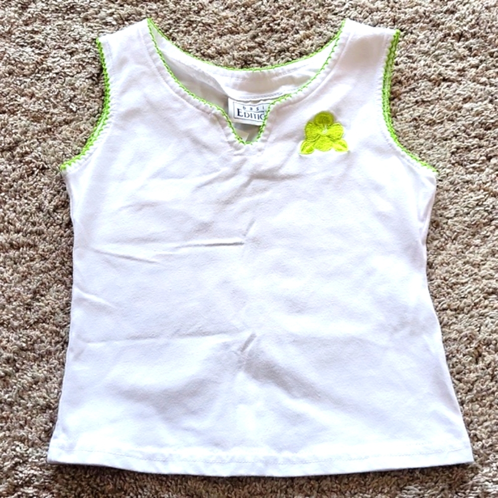 Basic Editions White Tank Top with Lime Green Trim